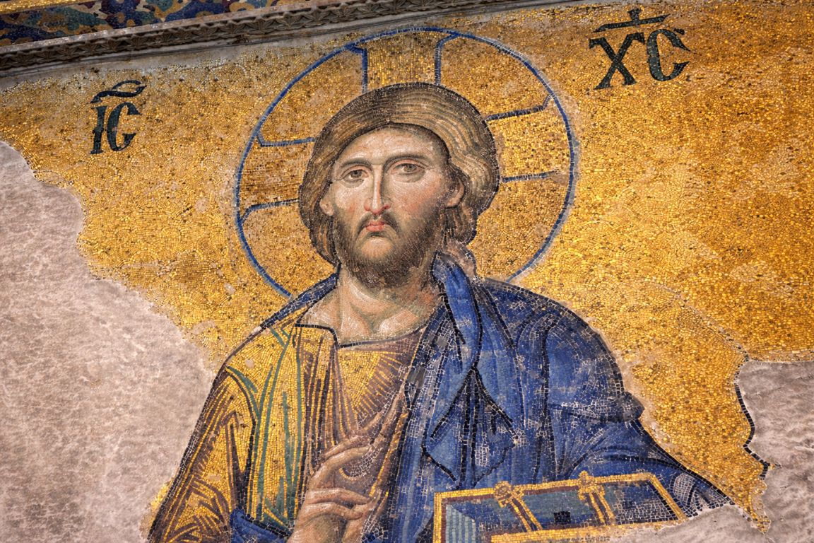 Iconic Deesis mosaic of Jesus in Hagia Sophia featuring gold mosaic background and sacred iconography, captured during a tour with Hagia Sophia Tours