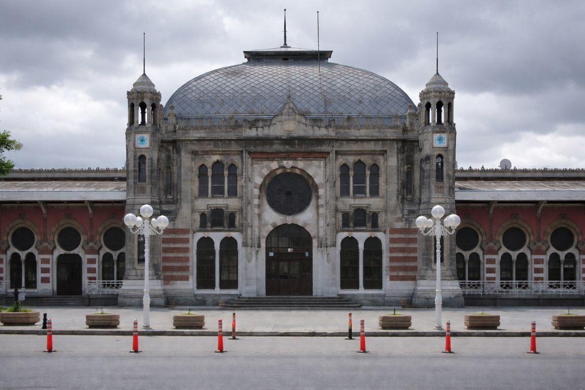 Historic Sirkeci Railway Station in Istanbul with Ottoman architecture and iconic facade, captured during a guided tour with Hagia Sophia Tours