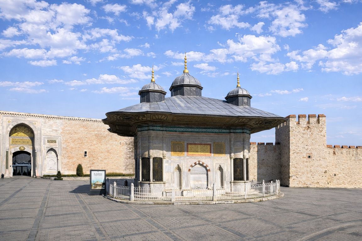 Sultan Ahmed III Fountain in Istanbul showcasing Ottoman-era craftsmanship near major landmarks, experienced during a tour with Hagia Sophia Tours